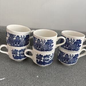 Set of 6 Blue Willow ChurchHill Of England Tea Cups